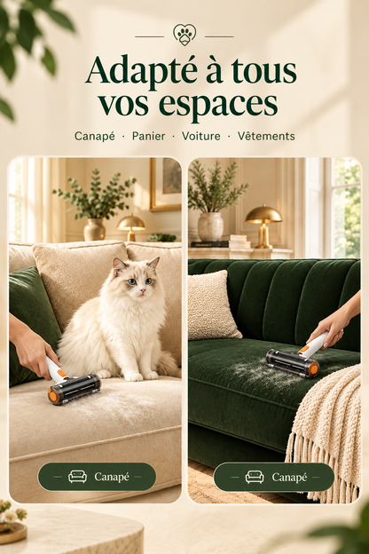 Rouleau anti-poils réutilisable double face PawZen, couleur blanche