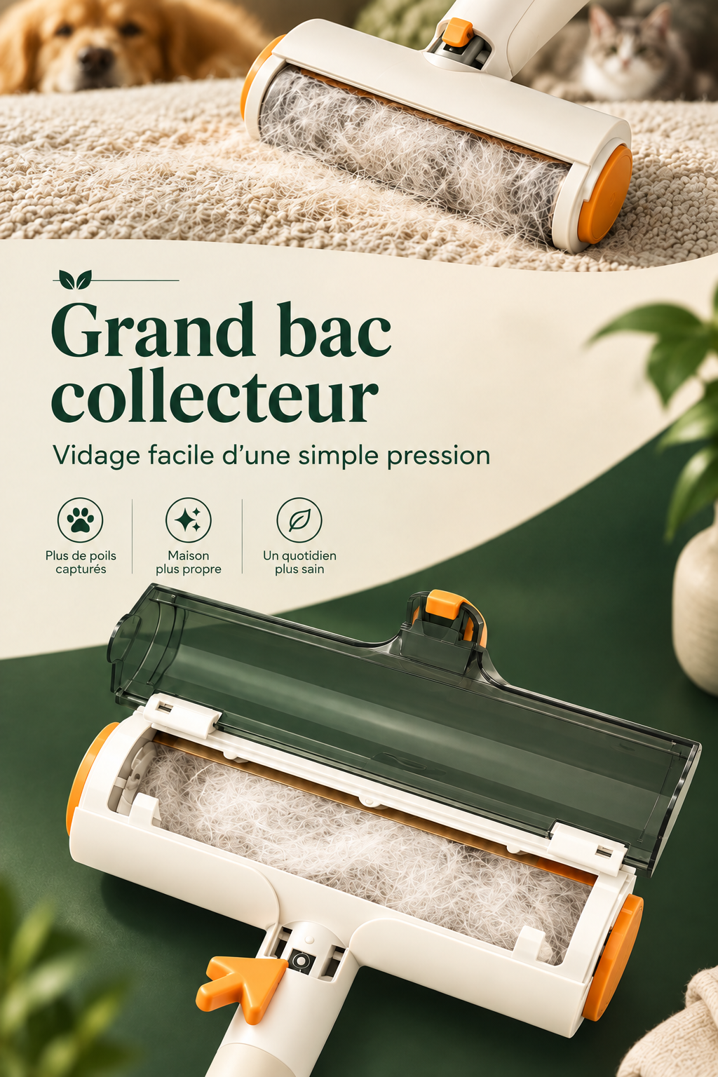 Rouleau anti-poils PawZen blanc pour poils de chien et de chat, vue du produit
